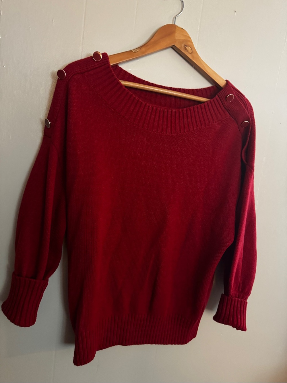 Soho Burgundy Off-the-Shoulder Sweater with Button Details